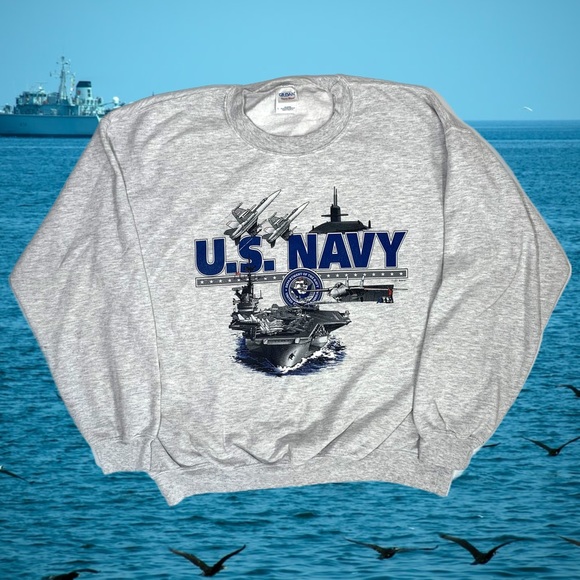 VINTAGE US NAVY 90s GRAY SWEATSHIRT LARGE - Picture 1 of 6